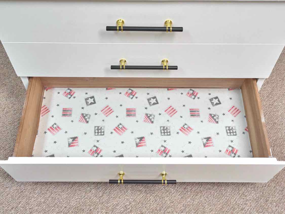 Cream Finish 4 Drawer With Gold & Black Bar Handles Chest