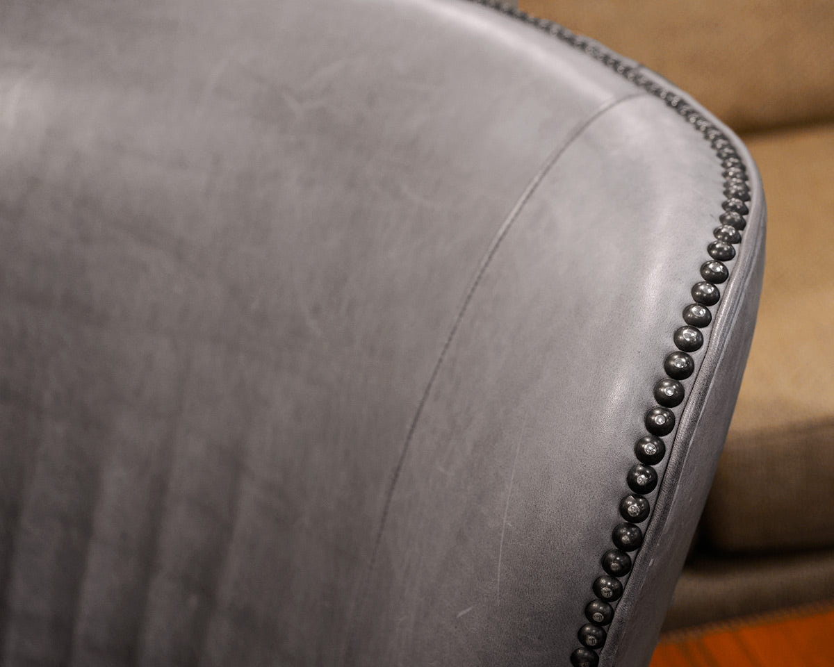 Crate & Barrel Gray Leather Wing Chair