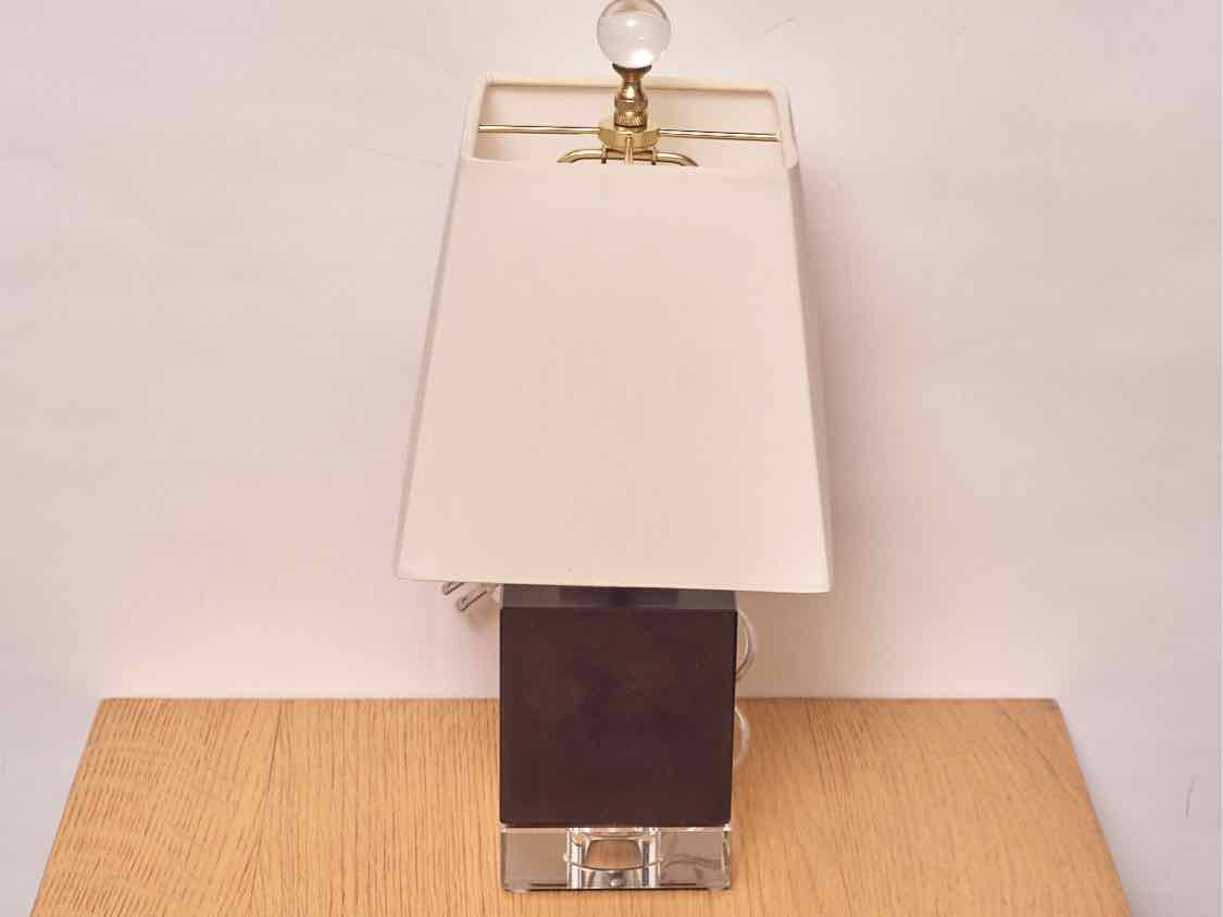 Violet Black Jade Table Lamp With Cream Silk Shade