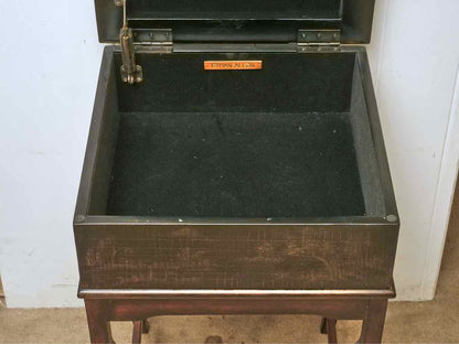 Ethan Allen Black Finish Chinoiserie Style Box On A Stand Accent Table