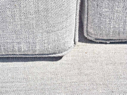 RH Gun Metal Grey Outdoor Sofa with Dove Grey Upholstered Cushions