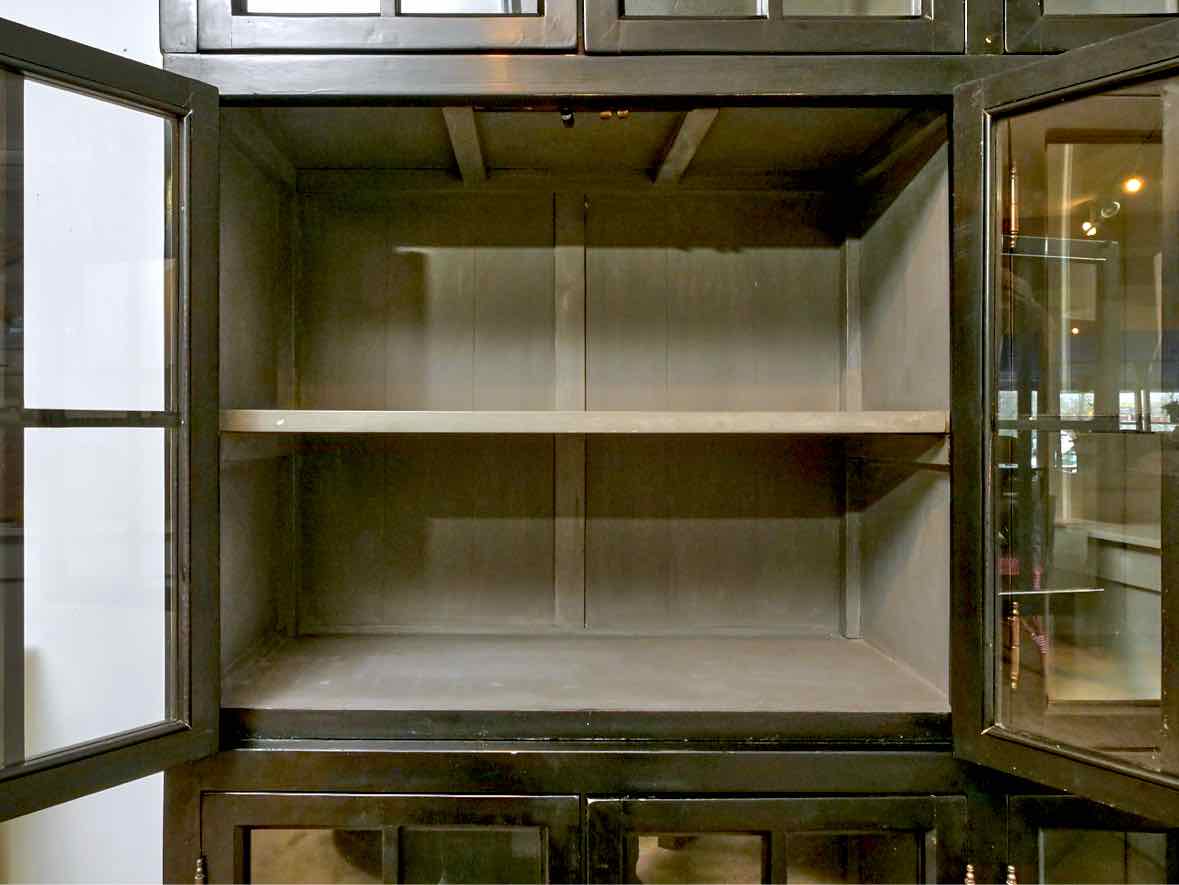 Black Finish 3 Piece Stackable 12 Glass Pane Door Display Cabinet