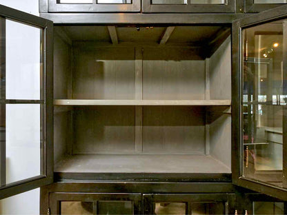 Black Finish 3 Piece Stackable 12 Glass Pane Door Display Cabinet