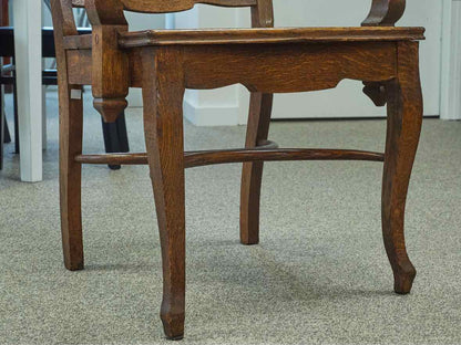 Pair of Pressback Oak Dining Arm Chairs with Cane Seats