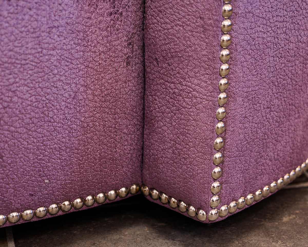 Pair of Rene Cazares Purple Upholstered Swivel Chairs