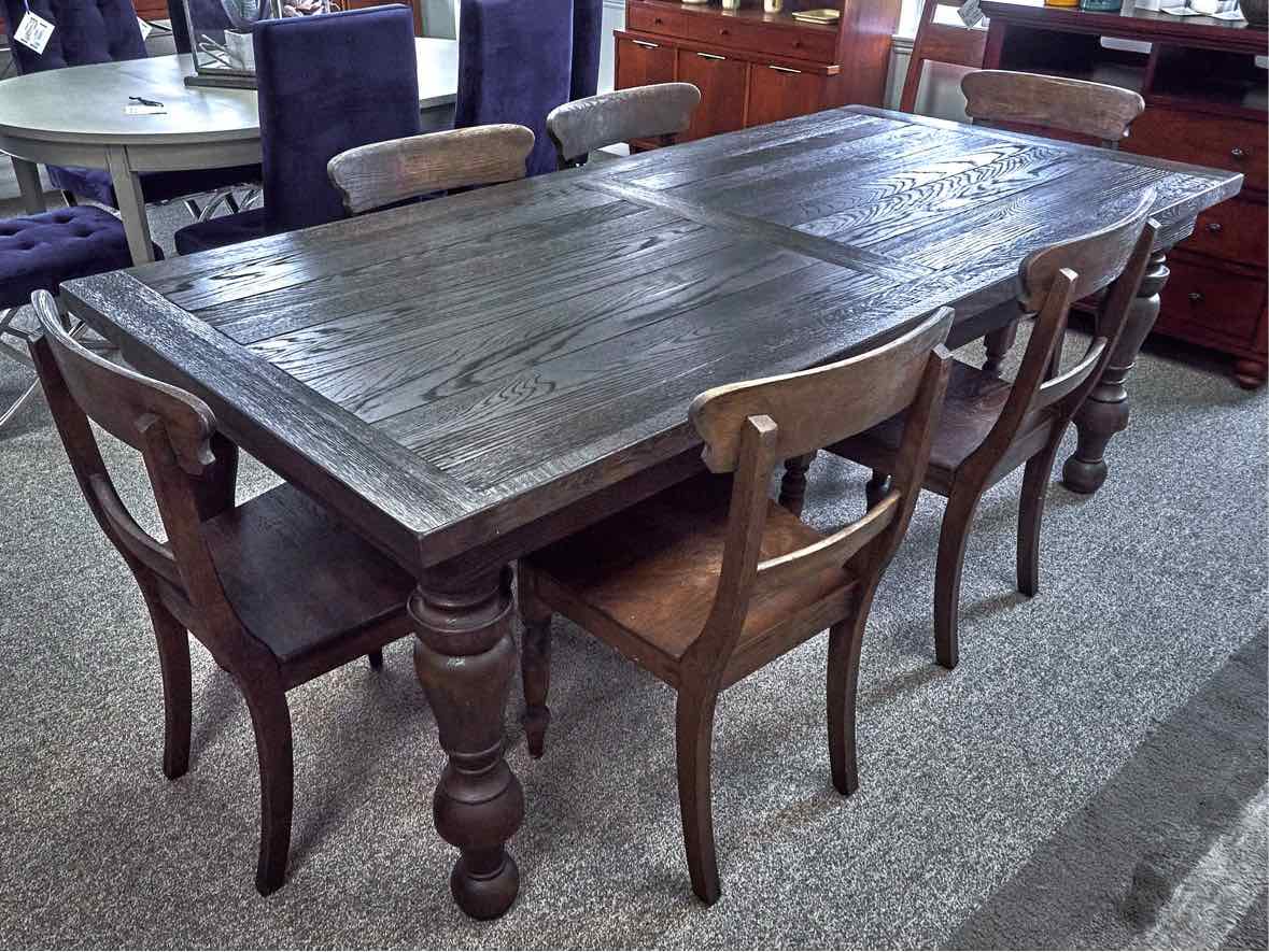 RH 19th C. Oak Baluster Dining Table & Set of 6 English Schoolhouse Side Chairs