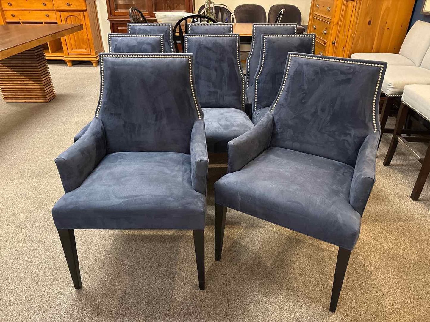 Set of 8 Deep Blue Suede Dining Chairs