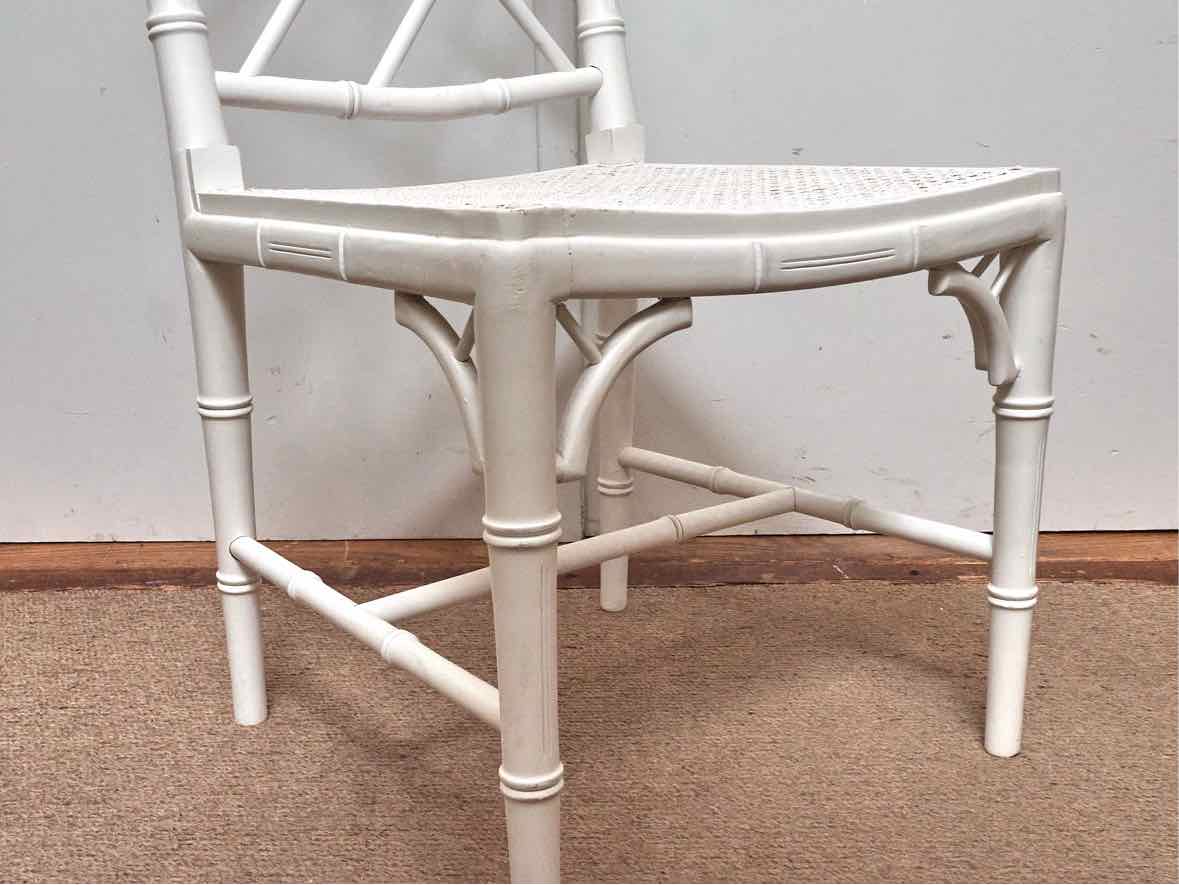 Pair of Bamboo & Cain Seat Arctic White Finish Dining Chairs