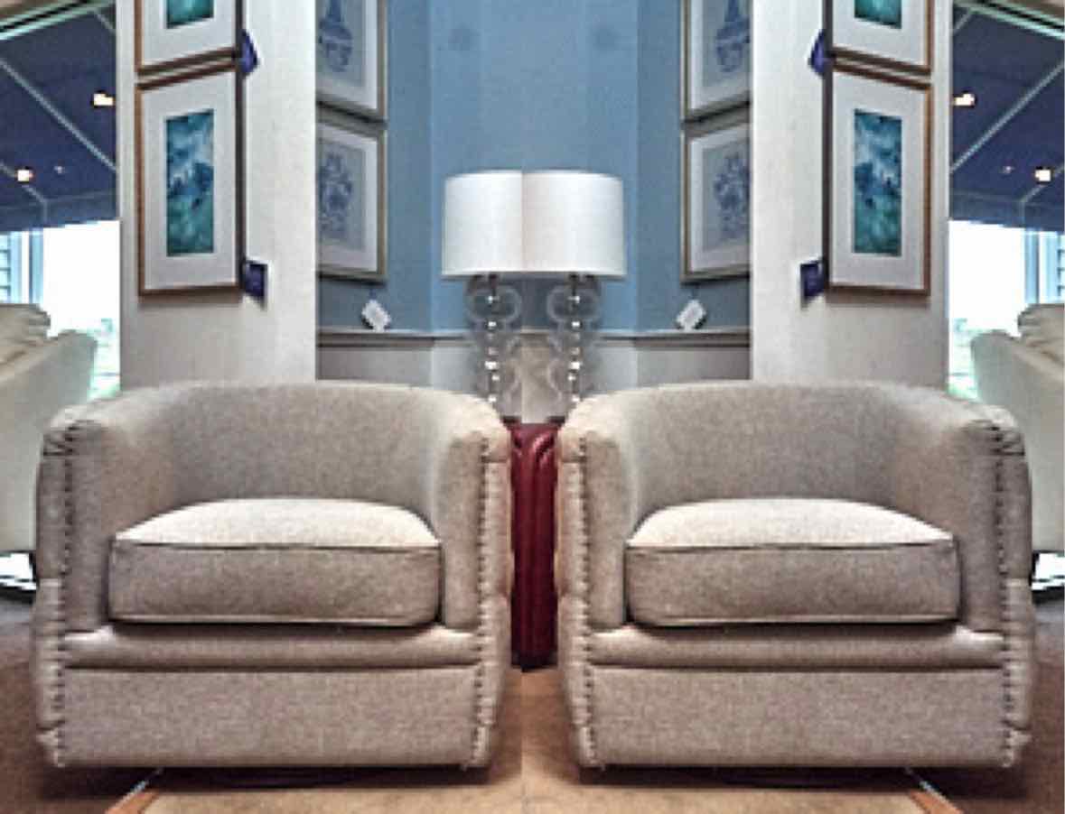 Pair of Dove Grey Upholsteted Swivel Chairs