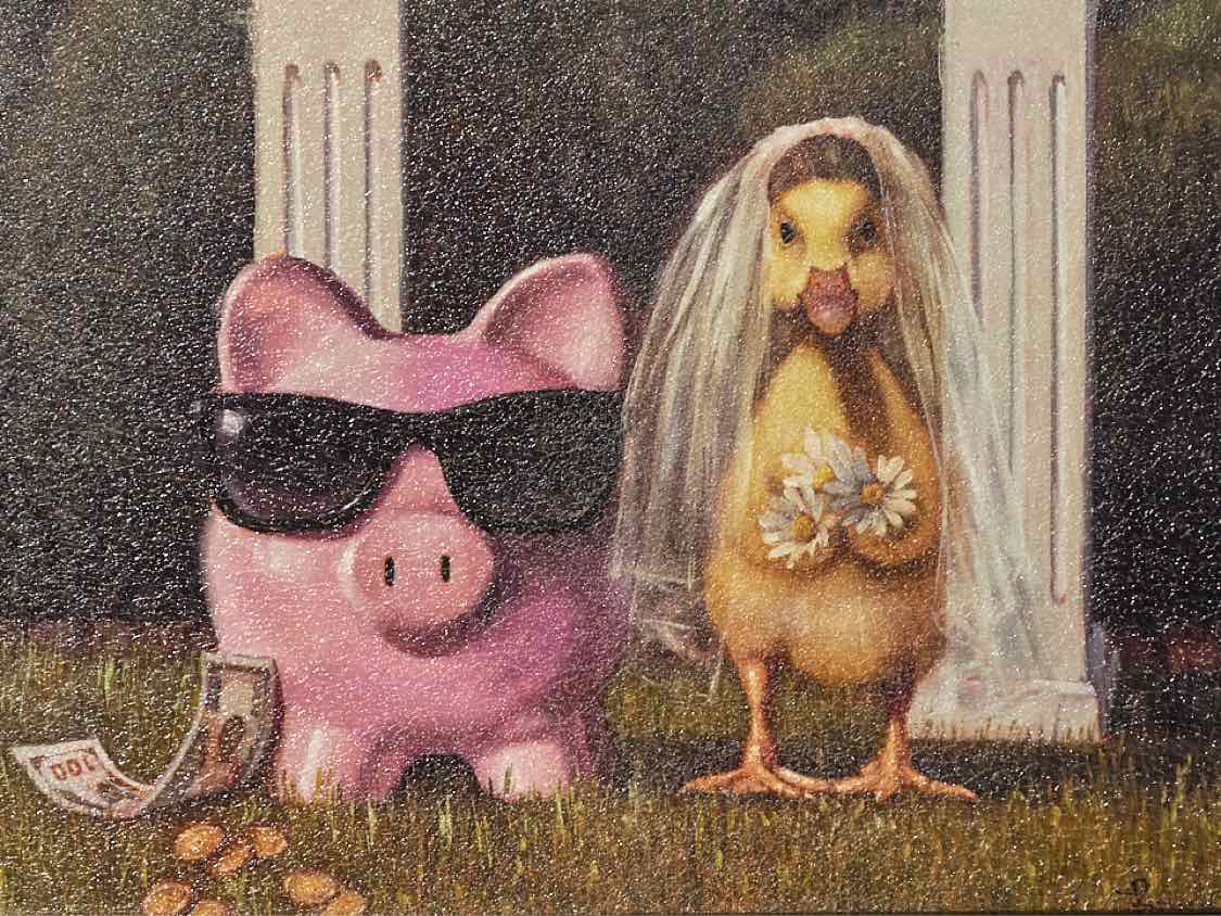 'Gold Digger' Textured Print In Black Frame