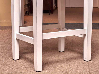 White Finish Console/ Island Includes 2  Gray Cushion Stools