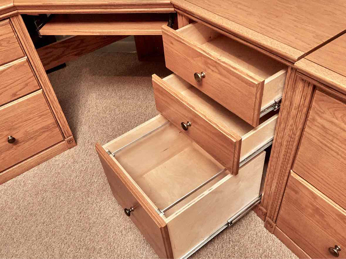 Unfinished Business Oak  Corner Desk with 6 File Drawers