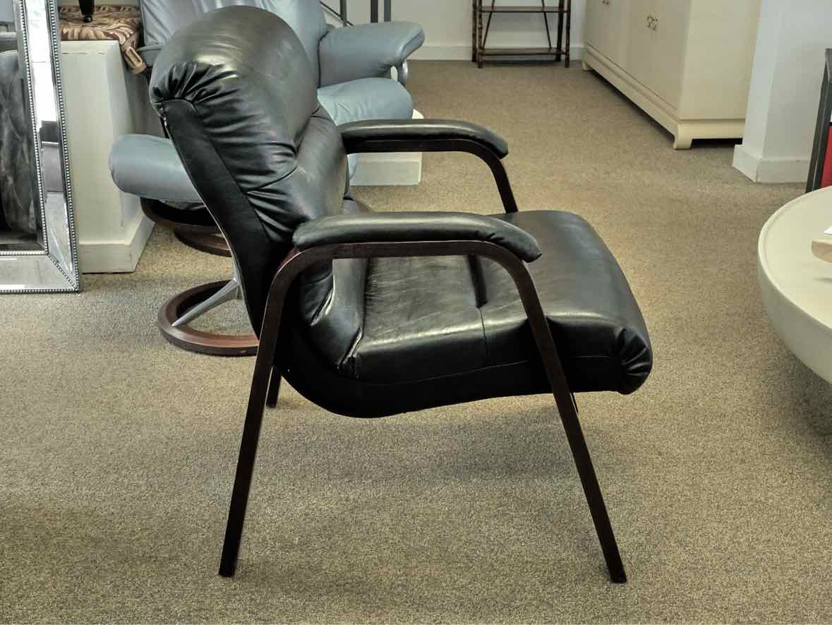 Pair of Black Faux Leather Arm Chairs
