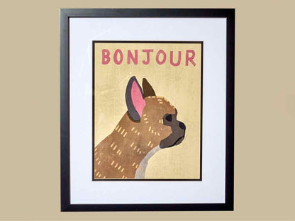'Bonjour' Art Print Double Matt Black Frame