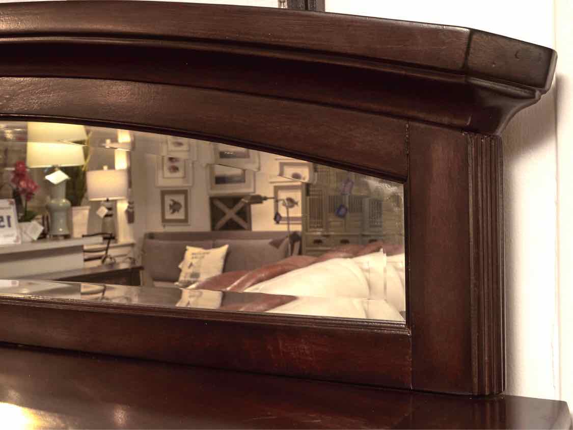 Espresso Finish 5 Drawer 3 Door Chrome Knobs &  Attached Mirror Sideboard