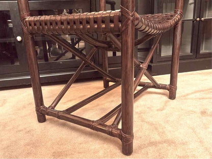 Pair of McGuire 'Antalya' Laced Rawhide In Dark Tobacca Finish Arm  Chairs