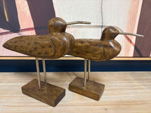 Pair of Carved Wooden Shorebirds on Stands