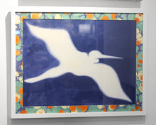 "Egrets - Flight II" Art on Decorative Paper in White Shadowbox Frame