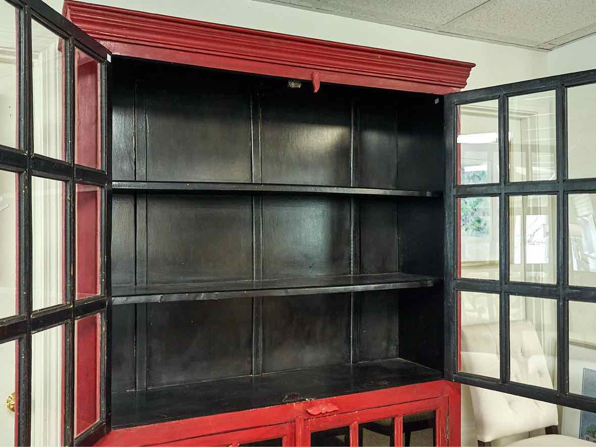 Crate & Barrel Glass Door Display Cabinet in Rustic Red