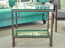 Square Glass Top Side Table with Rustic Pewter Metal Base