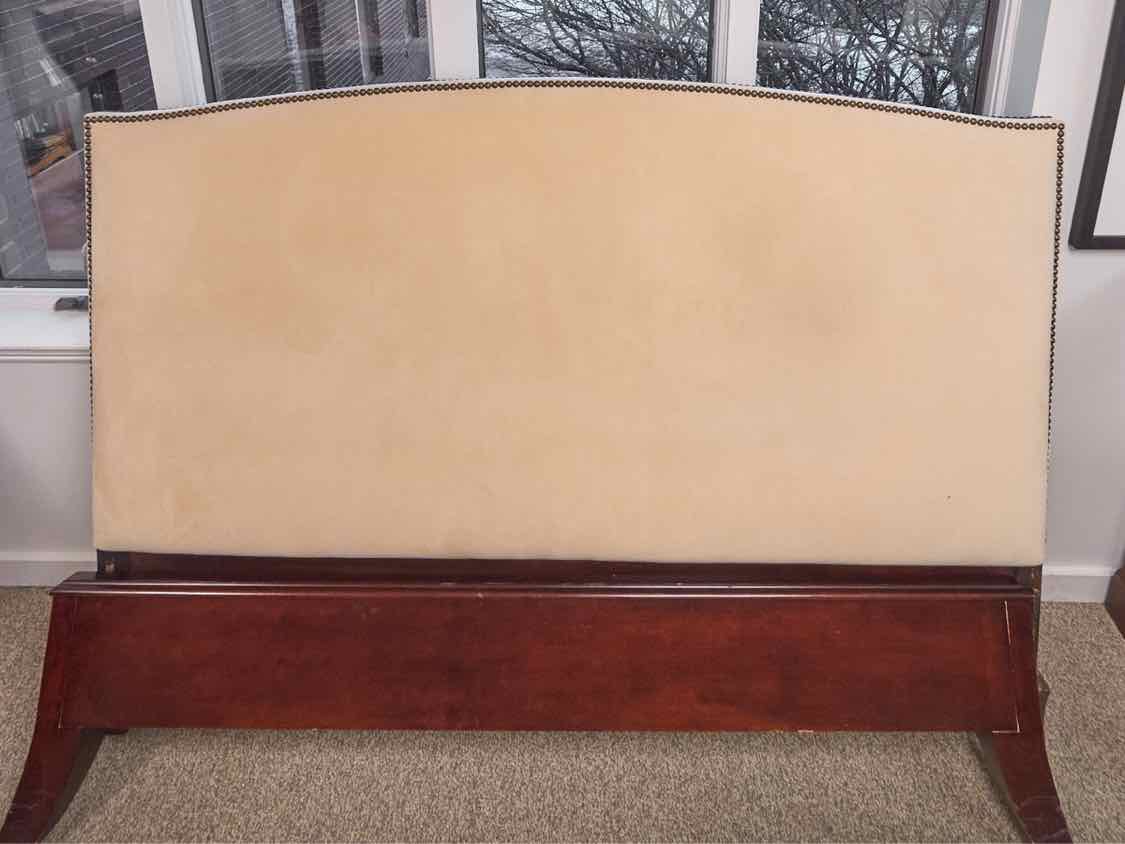 Mahogany Frame California King Bed with Beige Headboard