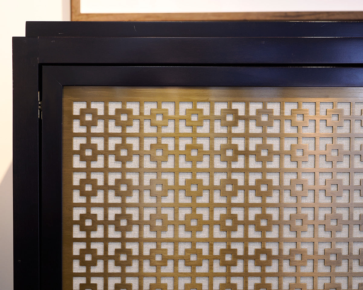 Storage Console Cabinet With Brass Metal Inlay