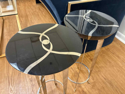 Caracole Pair of Black Lacquer Side Tables