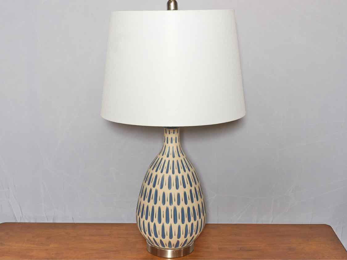 Cobalt & White Painted Ceramic Brushed Steel Base White Shade Table Lamp