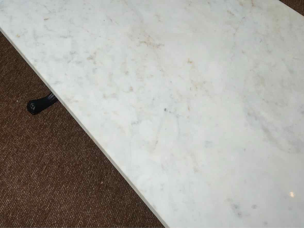 Pottery Barn White Marble Cocktail Table with Black Wrought Iron Base