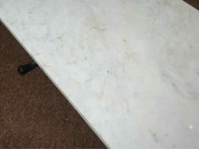 Pottery Barn White Marble Cocktail Table with Black Wrought Iron Base