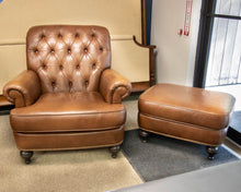 Ethan Allen 'Shaw' Leather Arm Chair & Ottoman