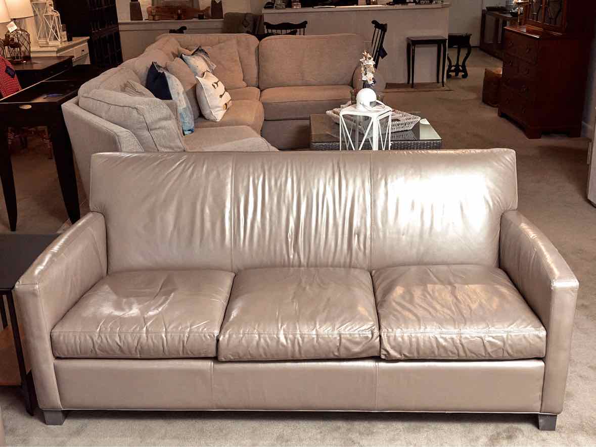 Boston Interiors Leather  Klyine  'Lustre Pebble' 3 Cushion  Sofa
