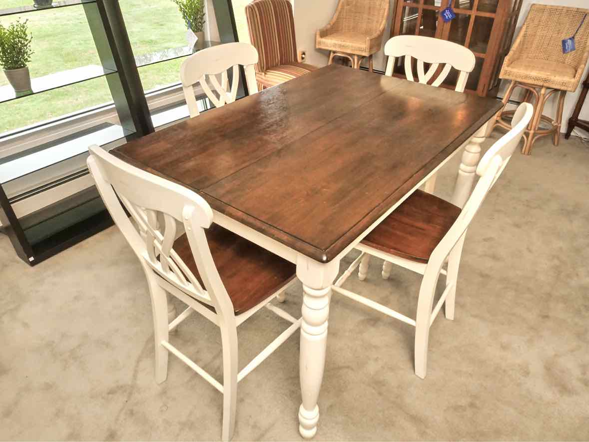 White Finish Espresso Finish Top Pub Height Table &  4 Chair Set