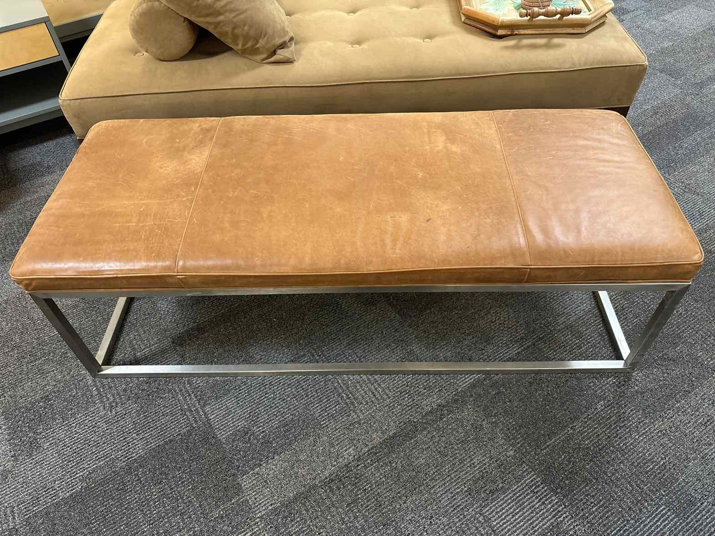 Distressed Hazlenut Leather Bench