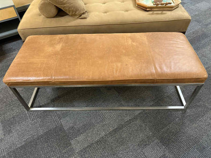 Distressed Hazlenut Leather Bench