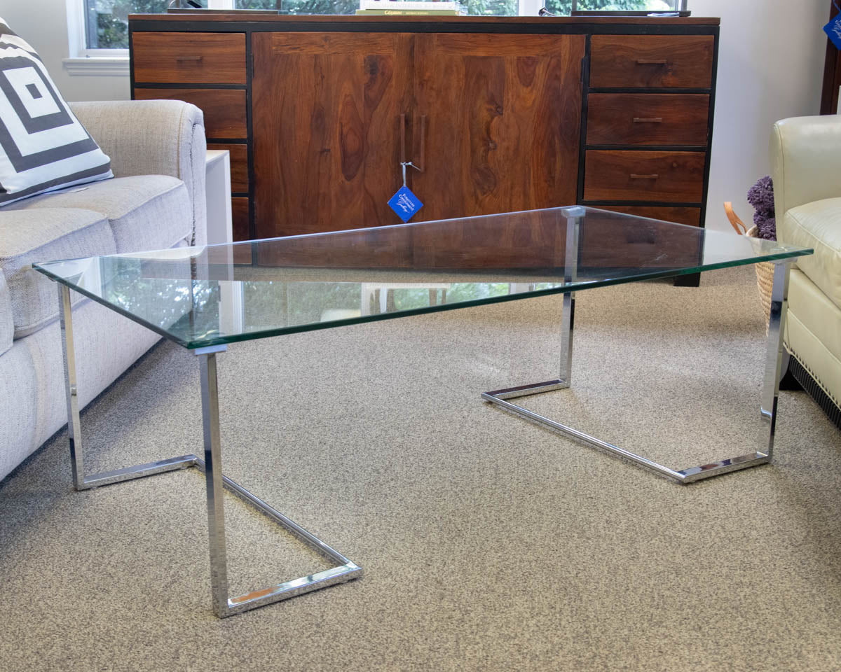 Glass Sleek Coffee Table W/ Chrome Angular Base