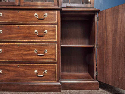 Henkel Harris Mahogany Banded Inlay 4 Glass Door Breakfront Cabinet