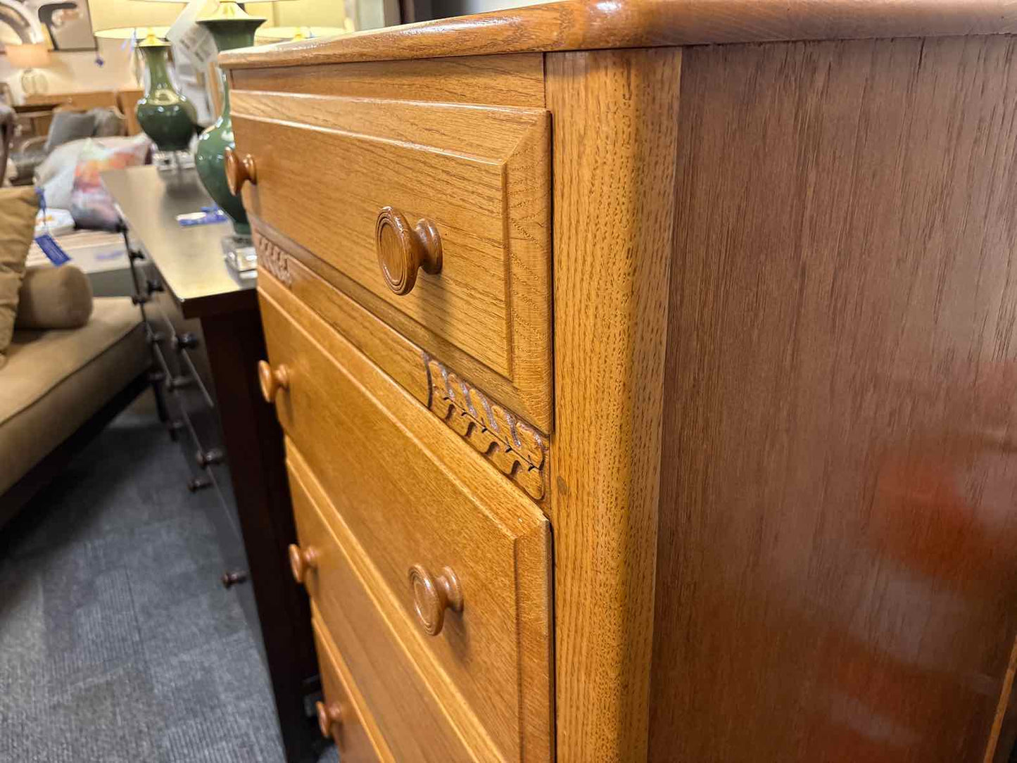 Carved Oak 4-Drawer Dresser