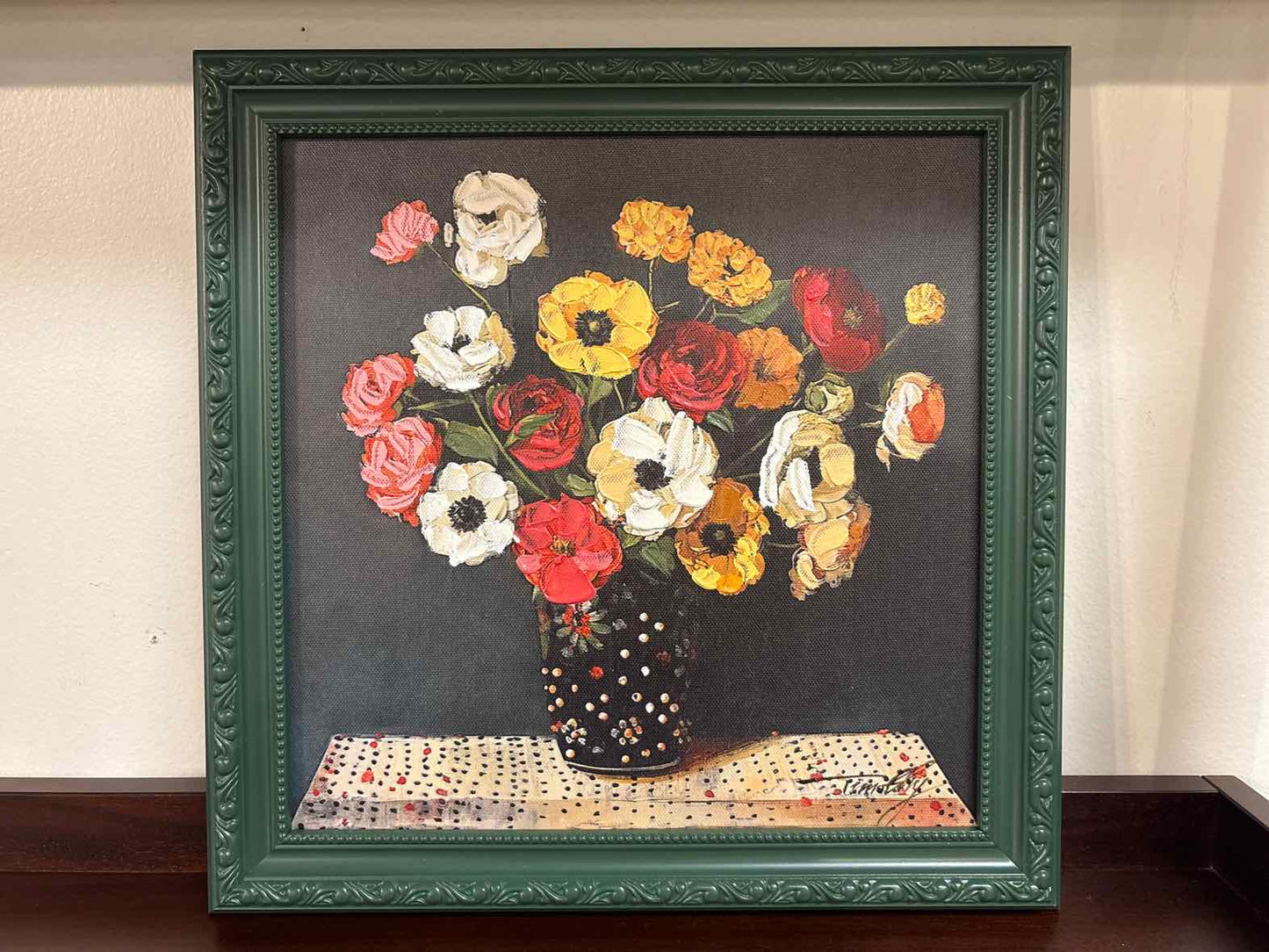 Green Framed Still Life Painting