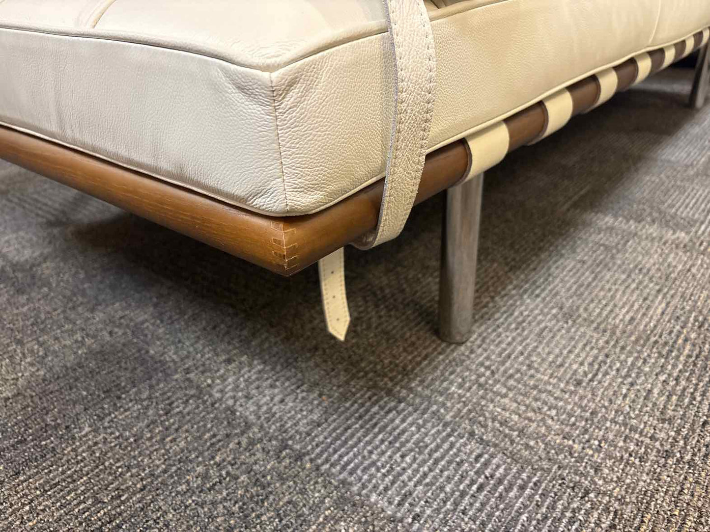 White Leather Button Tufted Chaise w/ Pillow