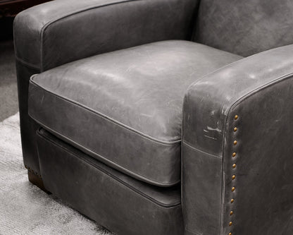 Pair of Restoration Hardware Gray Leather Chairs