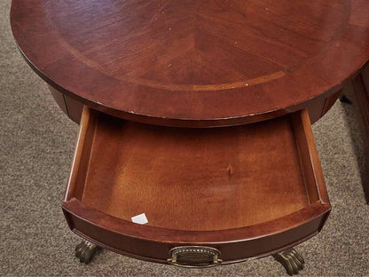 Inlaid Mahogany Drum Table W/ Drawer