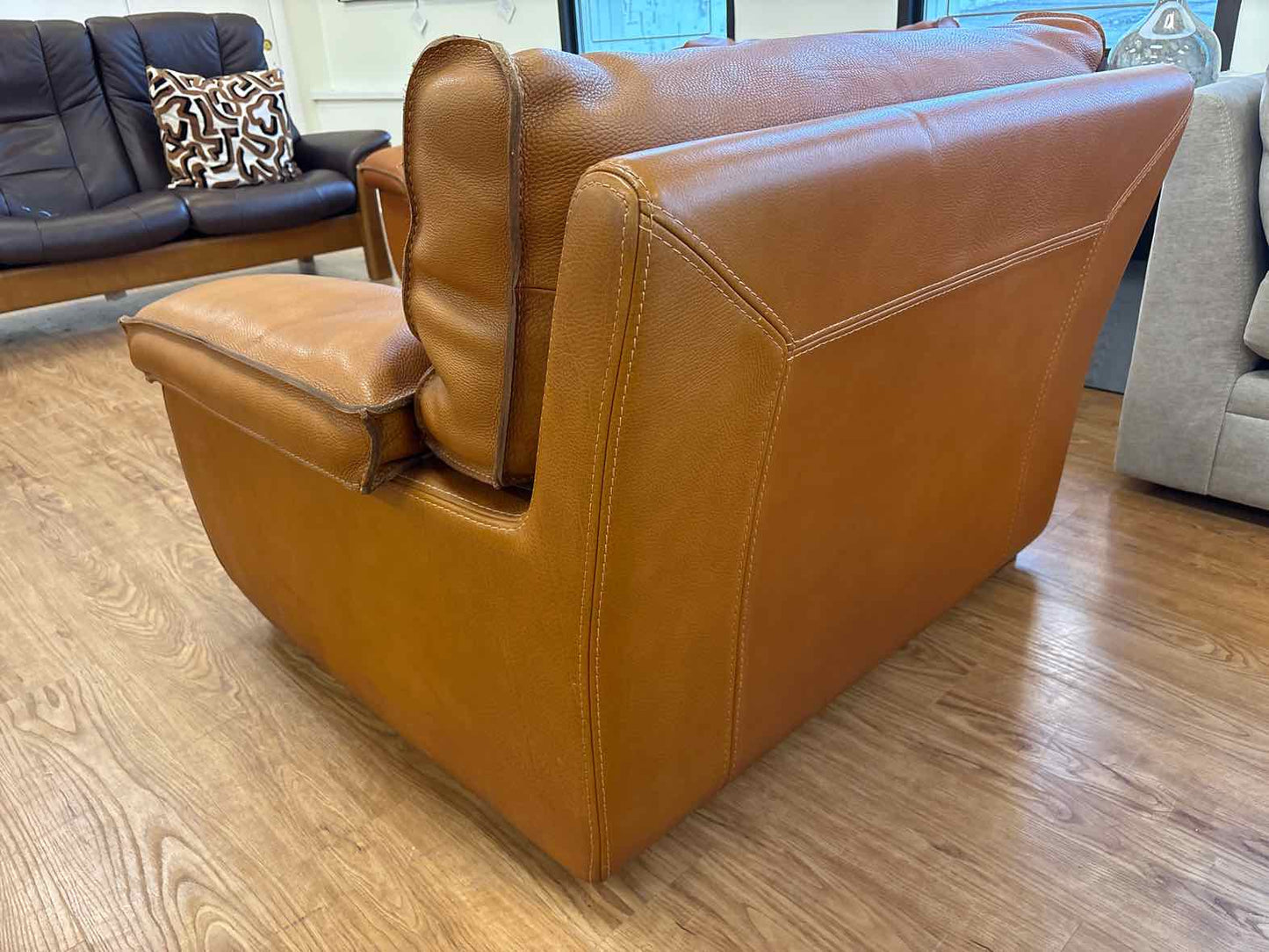 Roche Bobois 'Ascot' Cognac Leather Arm Chair