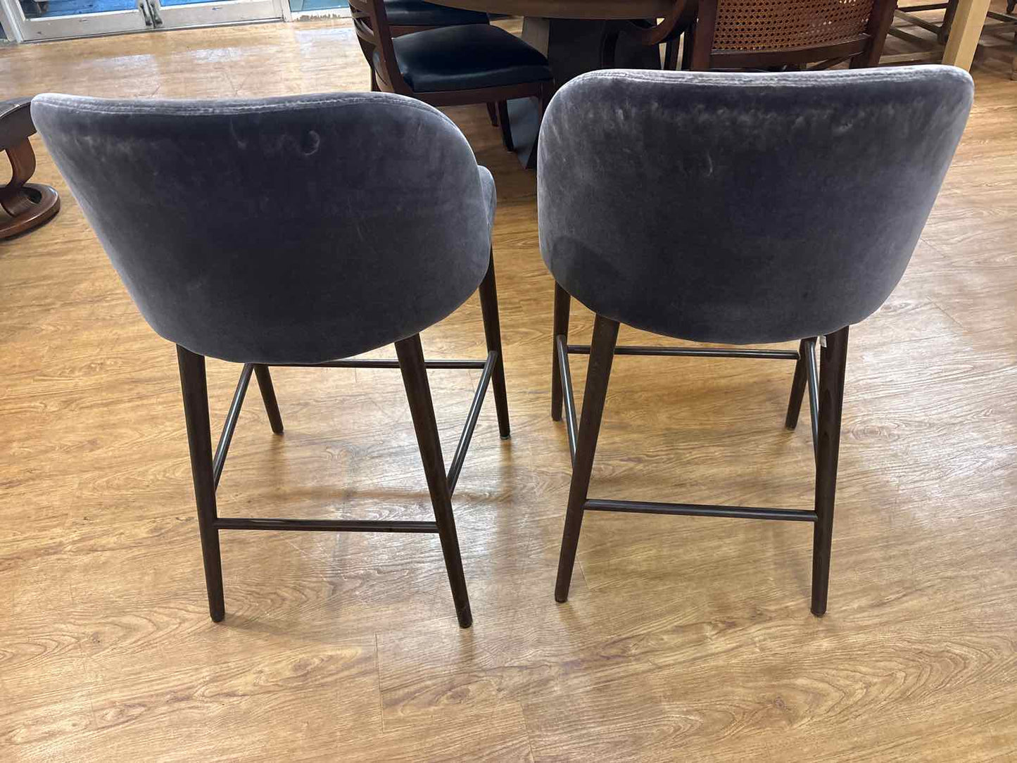 Crate & Barrel Pair of 'Camille' Velvet Counter Stools