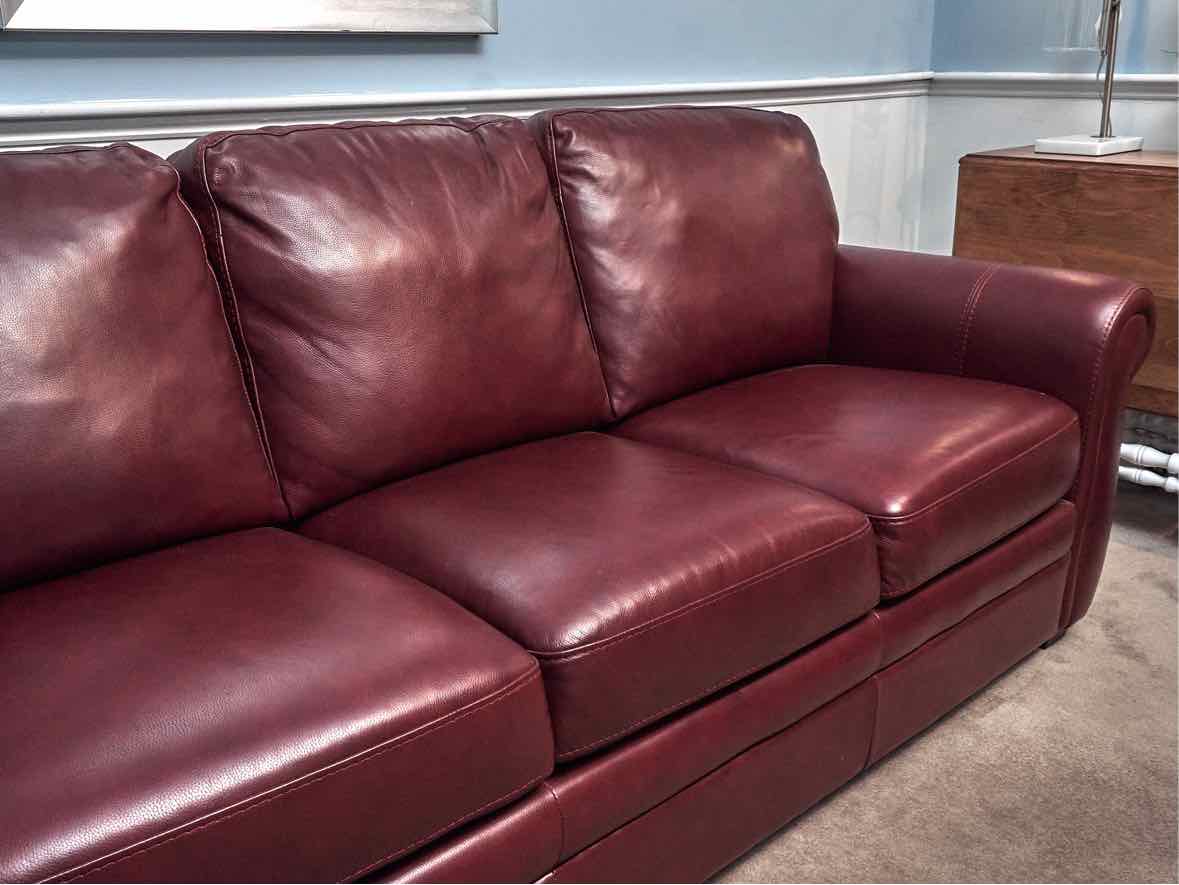 Red Vinyl 3 Attached Cushion Sofa
