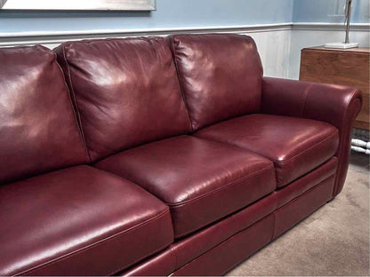 Red Vinyl 3 Attached Cushion Sofa