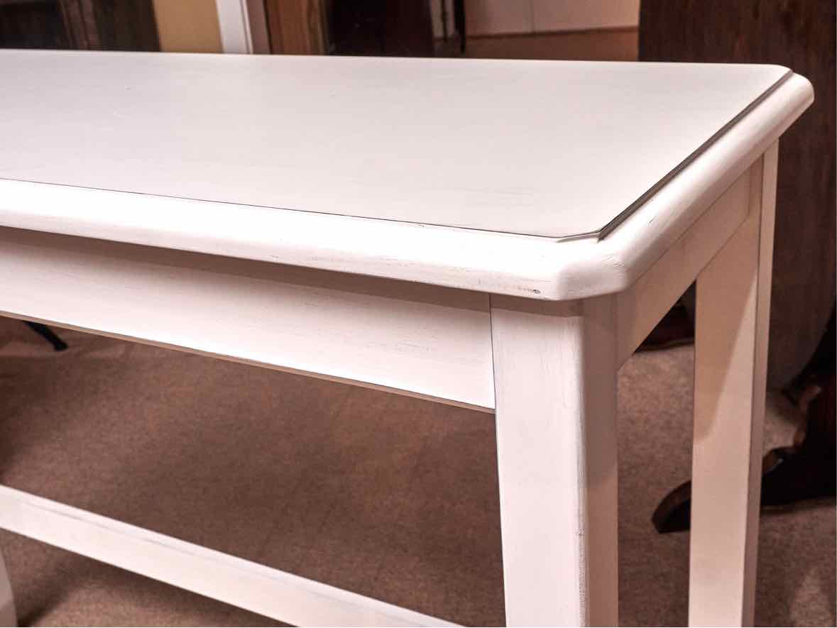White Finish Console/ Island Includes 2  Gray Cushion Stools