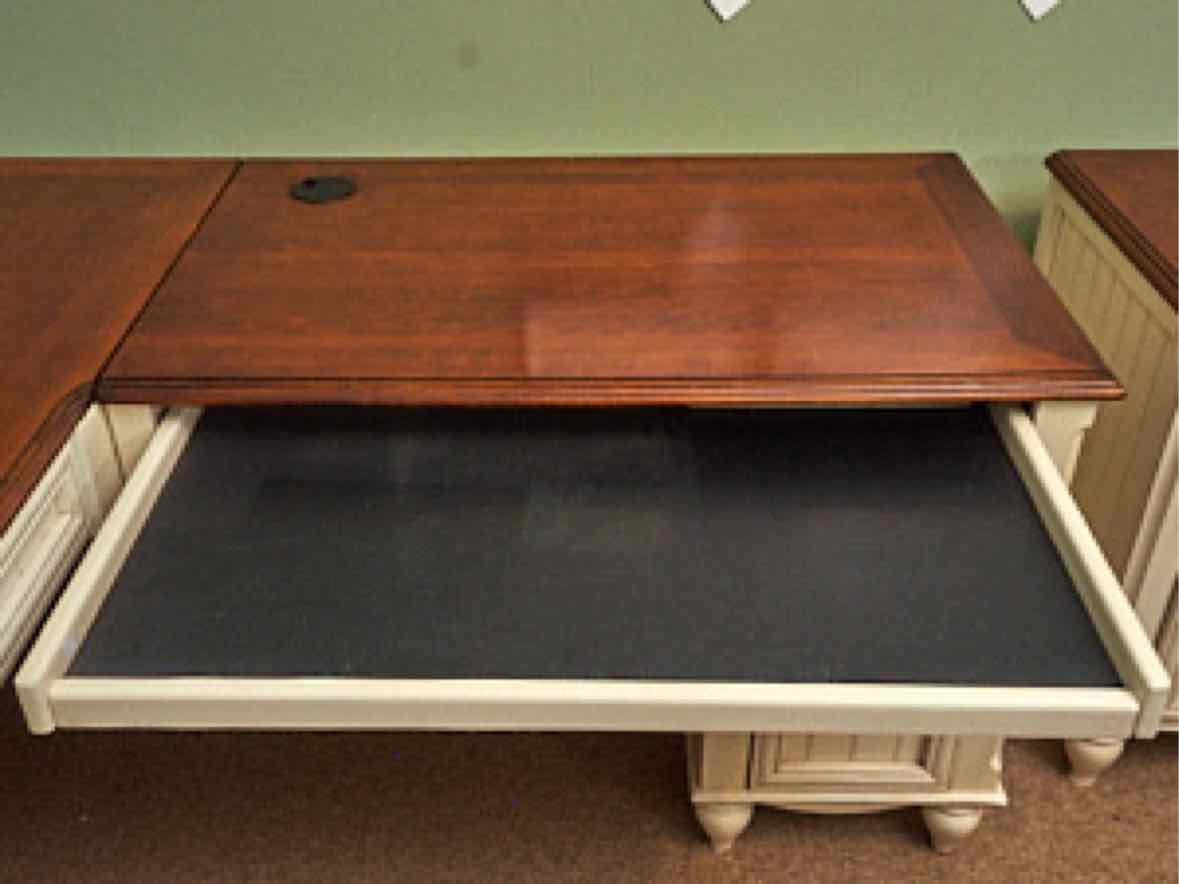 Cream Finish L Shaped Desk with Cherry Top