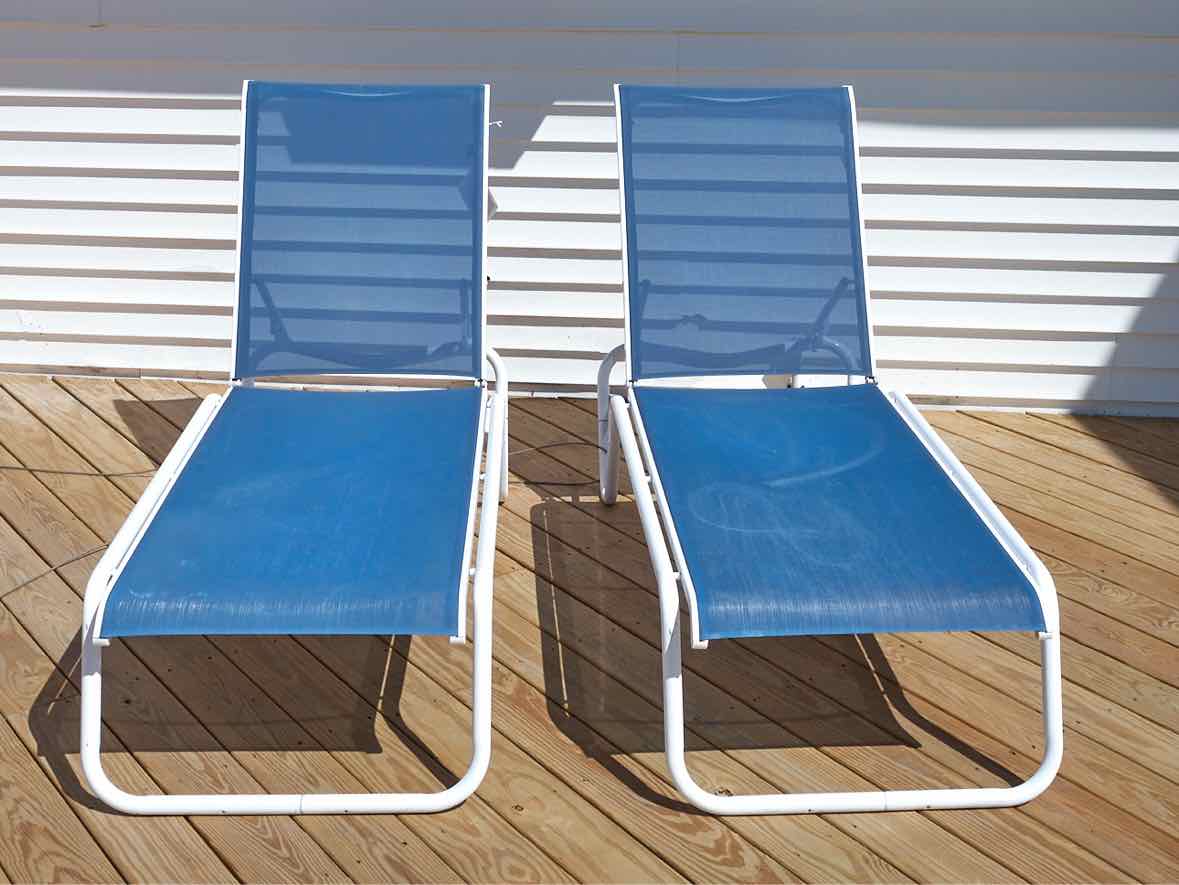 Pair of Telescope ' Gardenella' Sling Armless Casual Outdoor Lounge Chairs