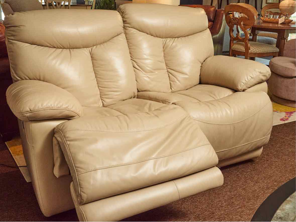 Sand Leather Power Loveseat